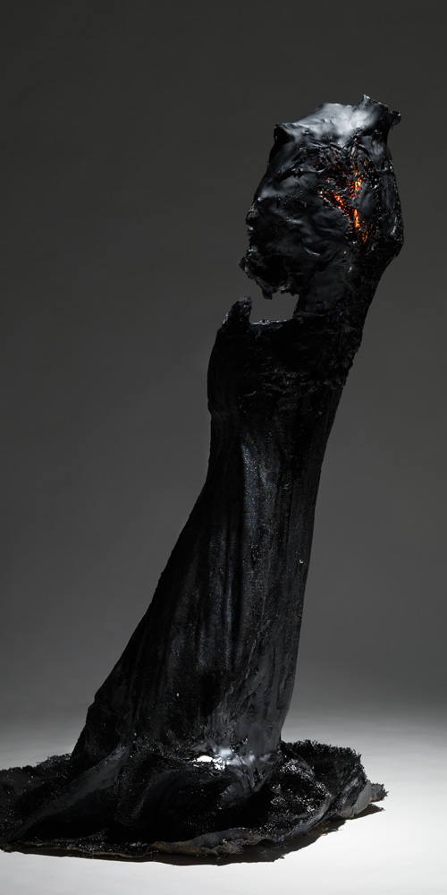 Nostos sculpture, woman black dress by Alice Tamburini